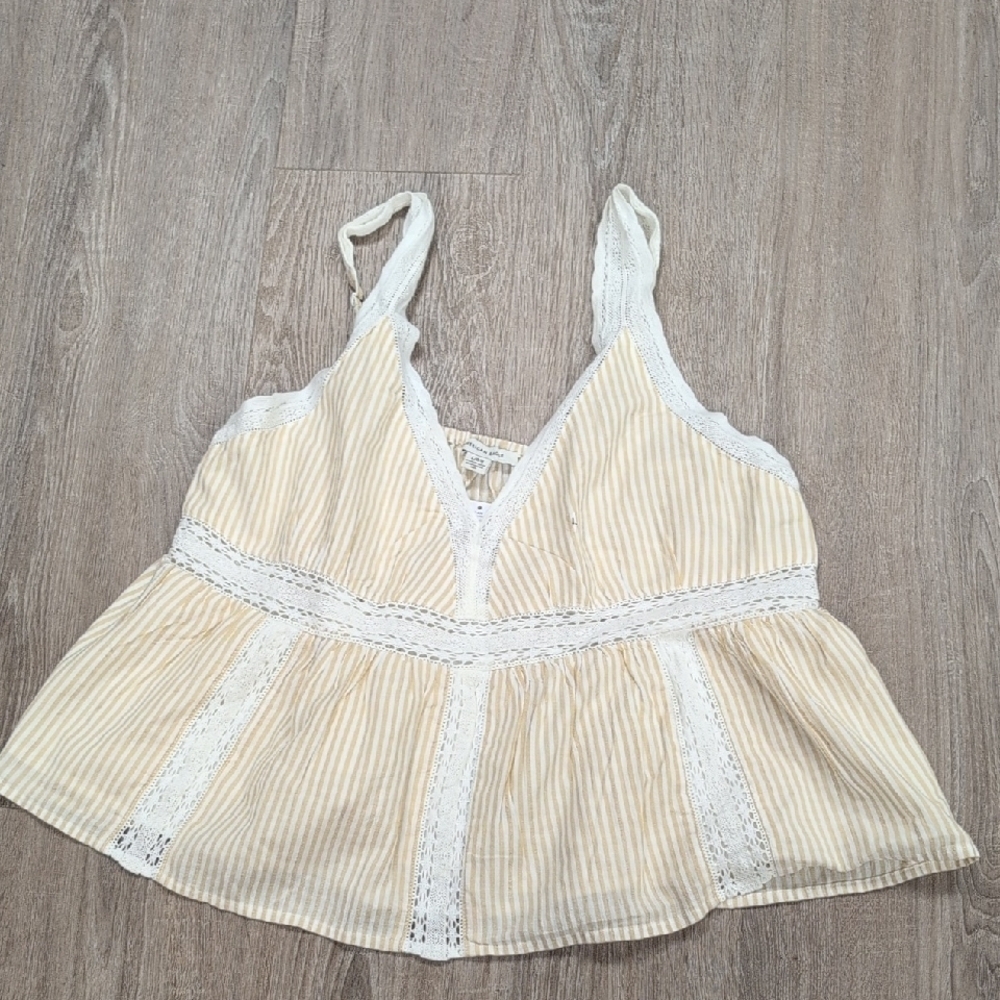 American Eagle Outfitters Cream Striped Camisole with Lace